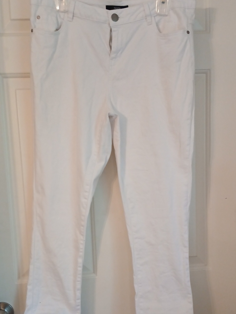 George White Slim Jeans with Silver Button
